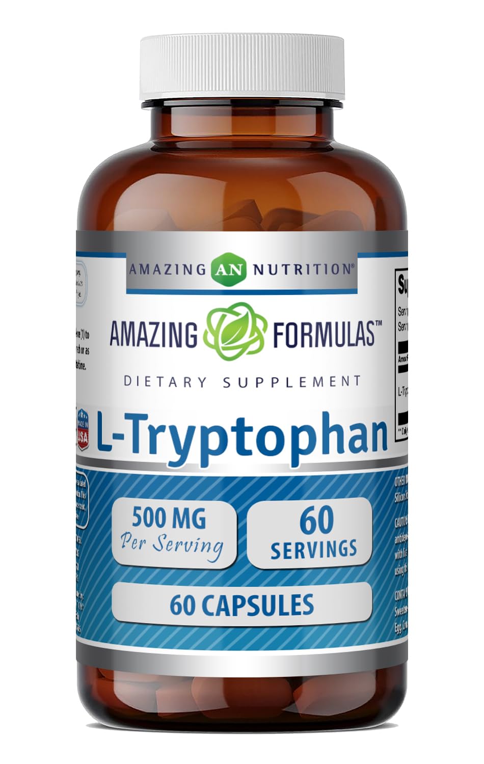 Amazing Nutrition L-Tryptophan Supplement 500mg 60 Capsules front view