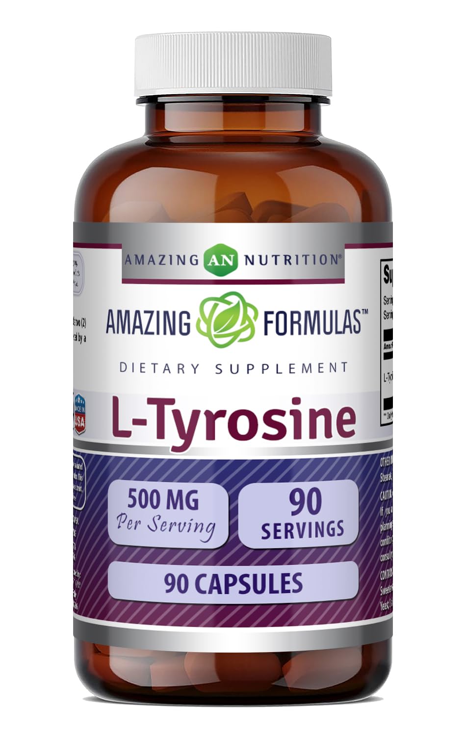 Amazing Nutrition L-Tyrosine 500 Mg Amino Acid Supplement bottle front view