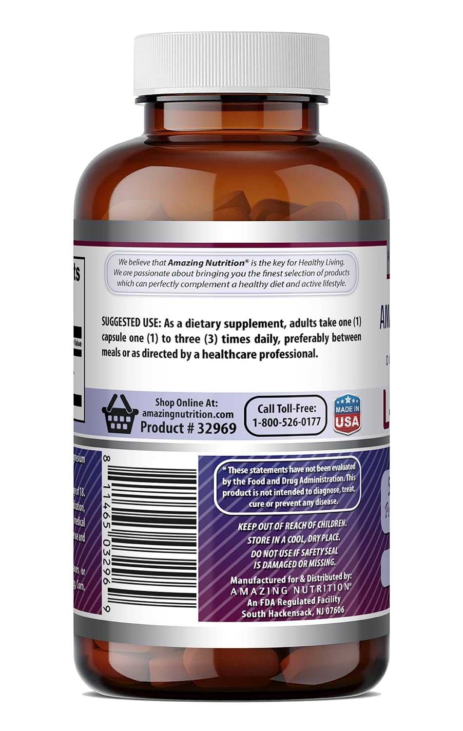 Amazing Nutrition L-Tyrosine 500 Mg Amino Acid Supplement ingredients list
