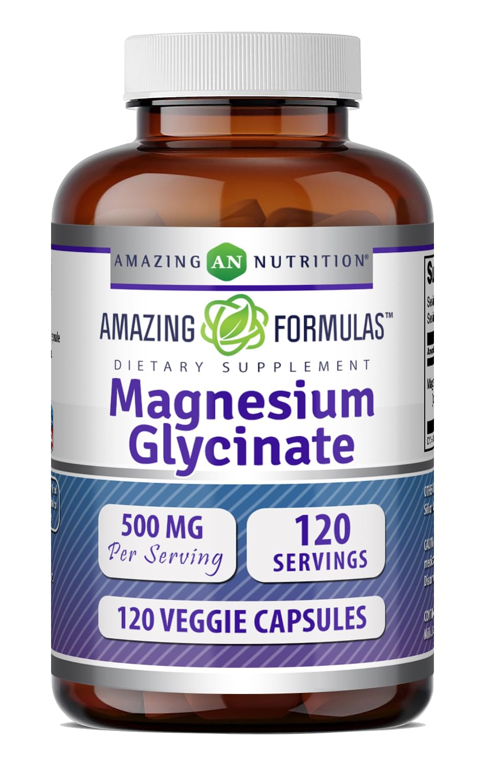 Amazing Nutrition Magnesium Glycinate 500mg 120 Veggie Capsules front view