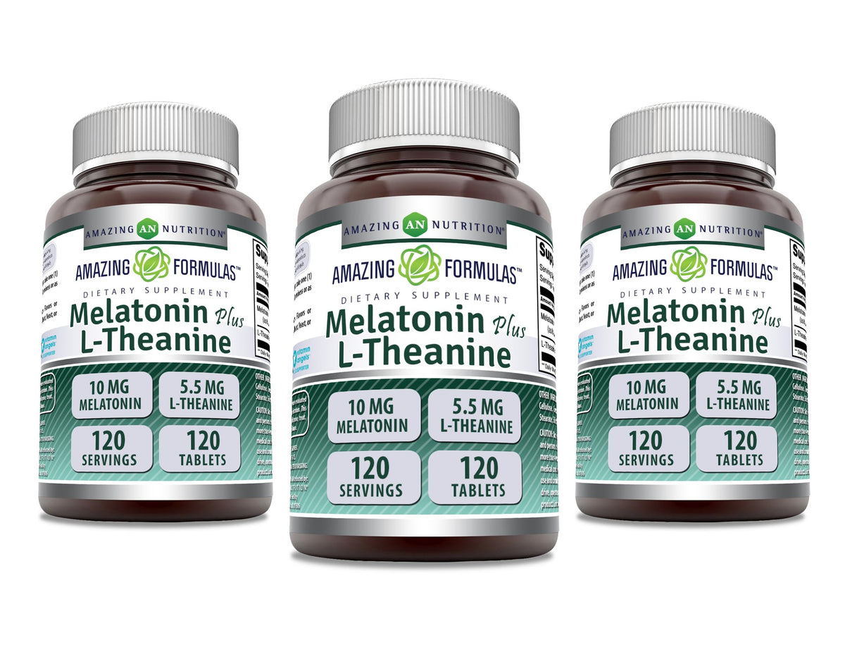 Amazing Nutrition Melatonin 10 Mg + L-Theanine 5.5 Mg Supplement front view