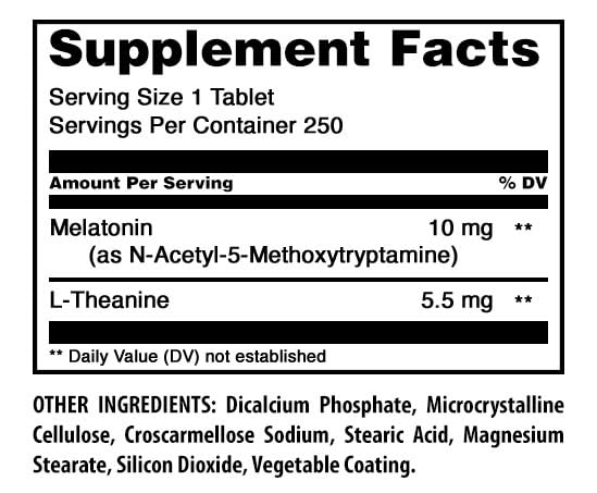 Amazing Nutrition Melatonin 10mg + L-Theanine 5.5mg Supplement back view