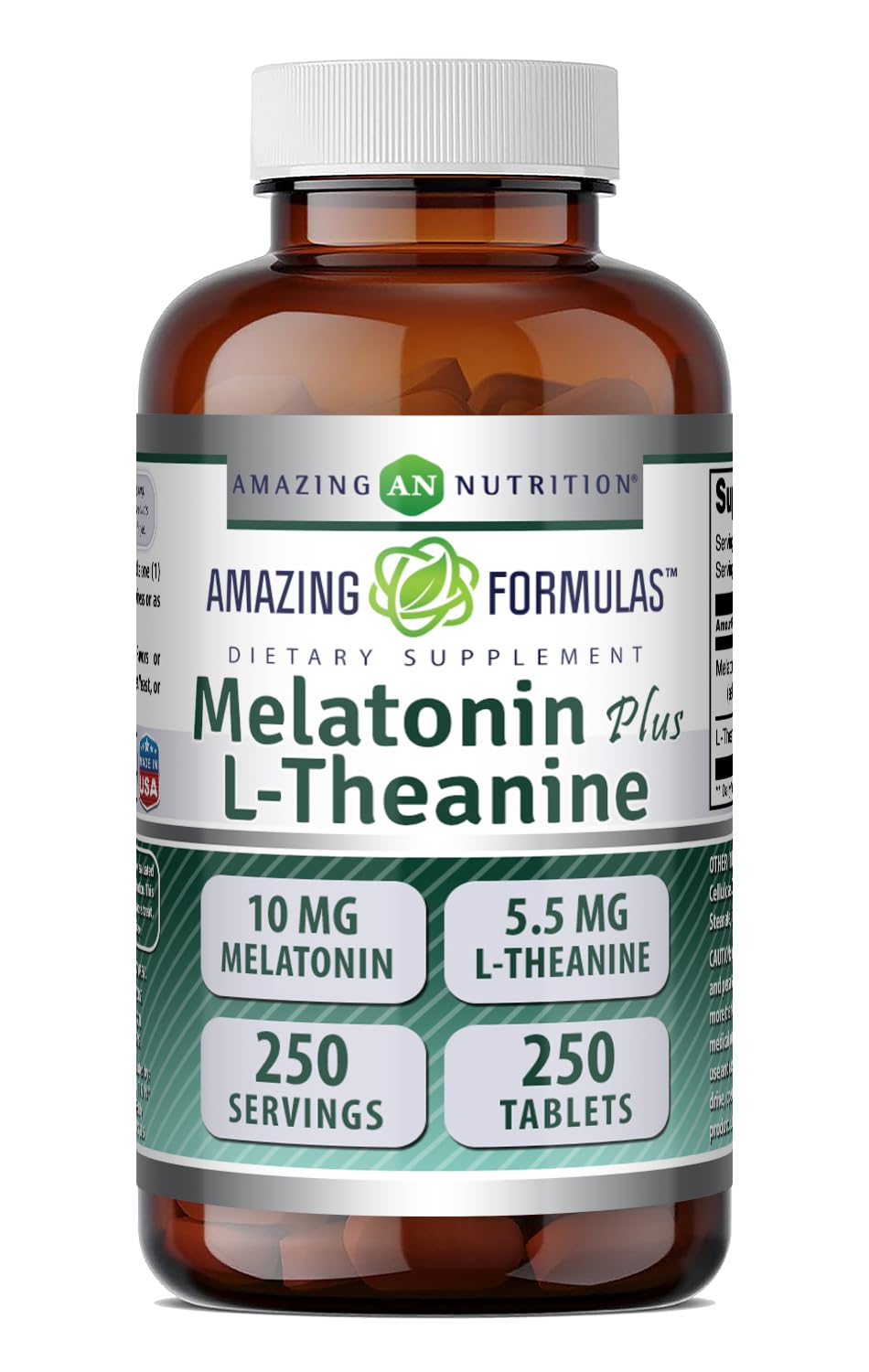 Amazing Nutrition Melatonin 10mg + L-Theanine 5.5mg Supplement front view