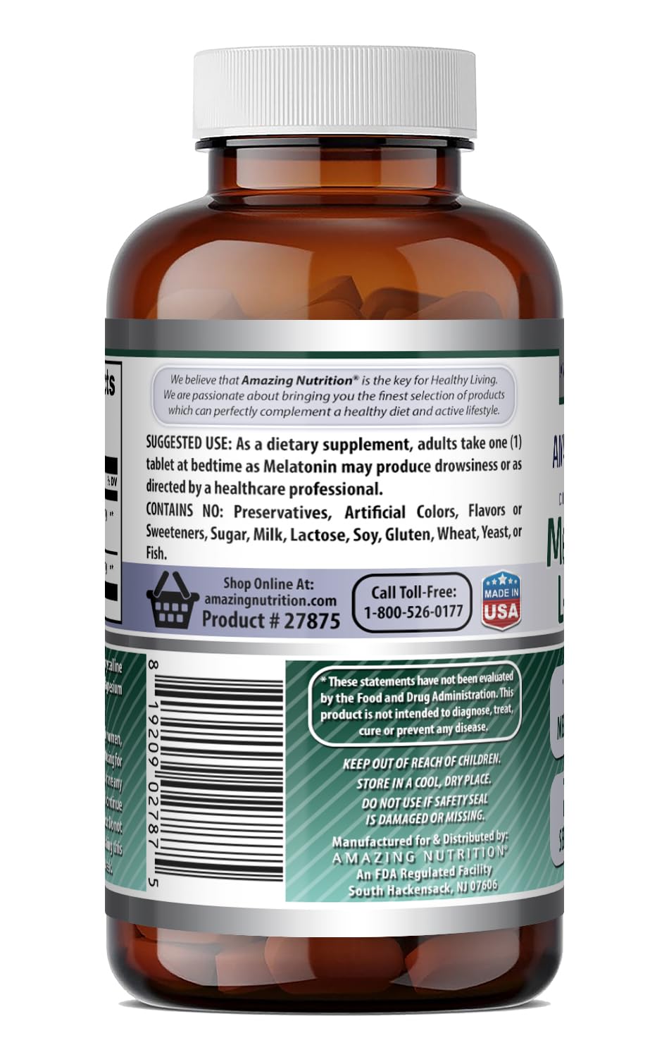 Amazing Nutrition Melatonin 10mg + L-Theanine 5.5mg Supplement packaging
