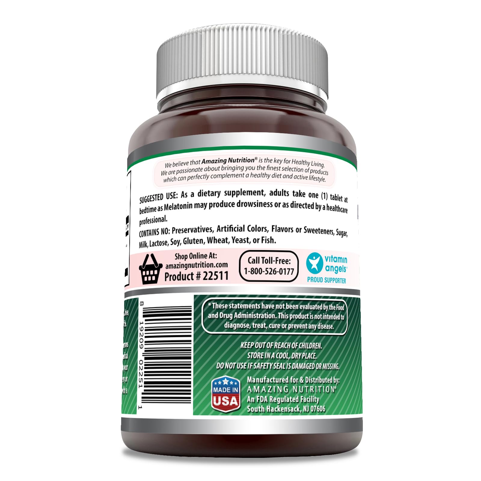 Amazing Nutrition Melatonin 10mg Sleep Supplement tablets close-up