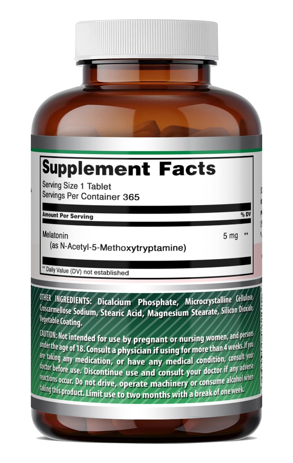 Amazing Nutrition Melatonin 5 Mg Tablets displayed with a glass of water
