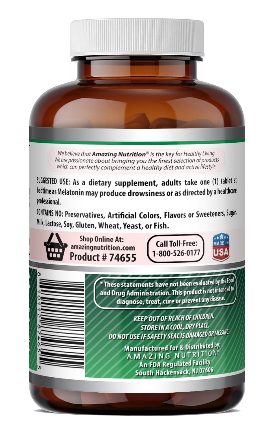 Amazing Nutrition Melatonin 5 Mg Tablets on a wooden table