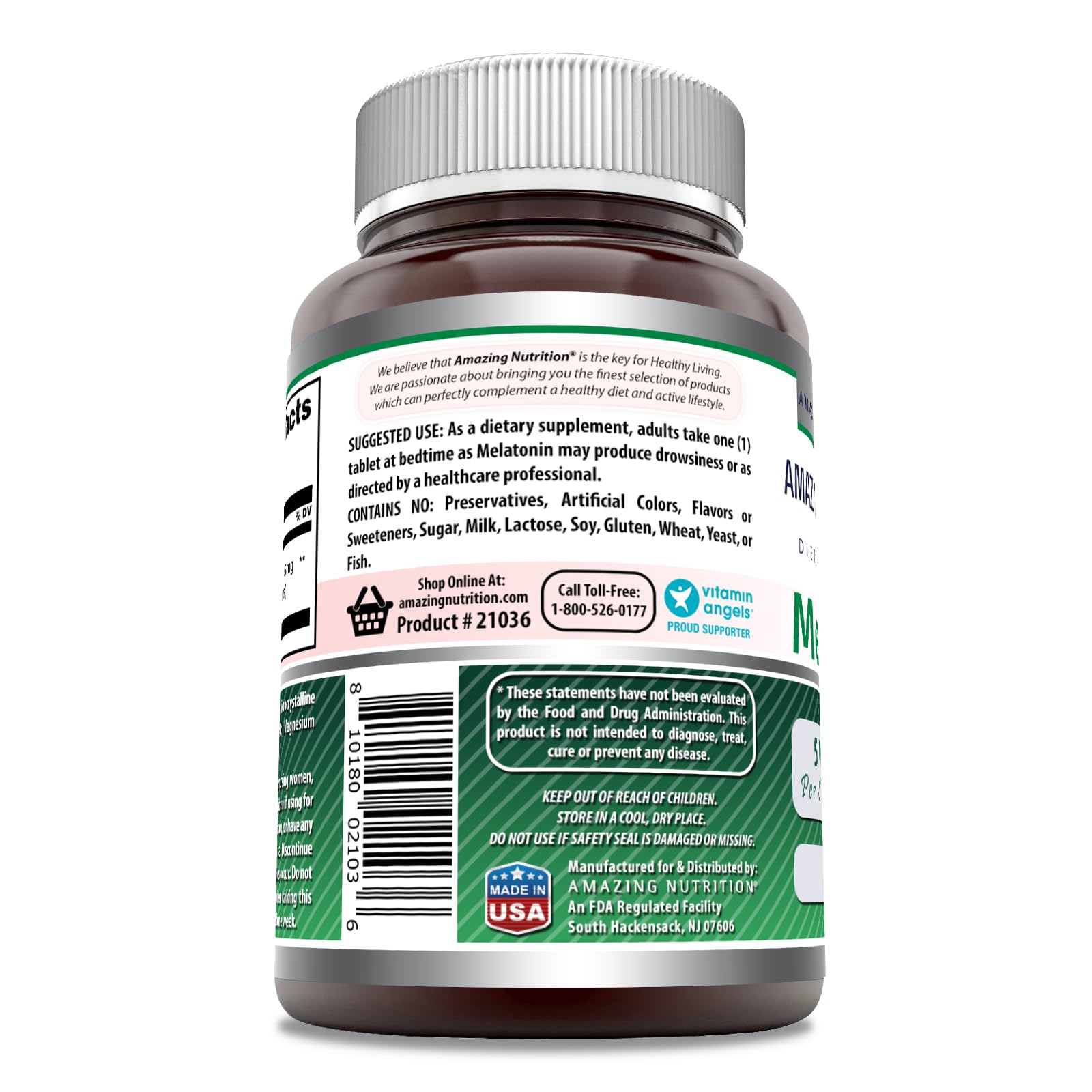 Amazing Nutrition Melatonin 5mg Supplement tablet close-up