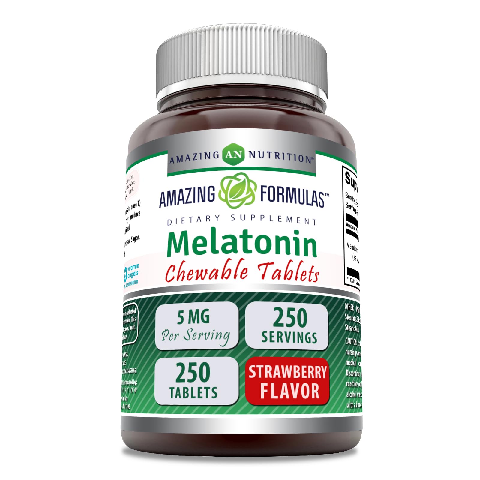Amazing Nutrition Melatonin Chewable Supplement 5mg 250 Tablets front view