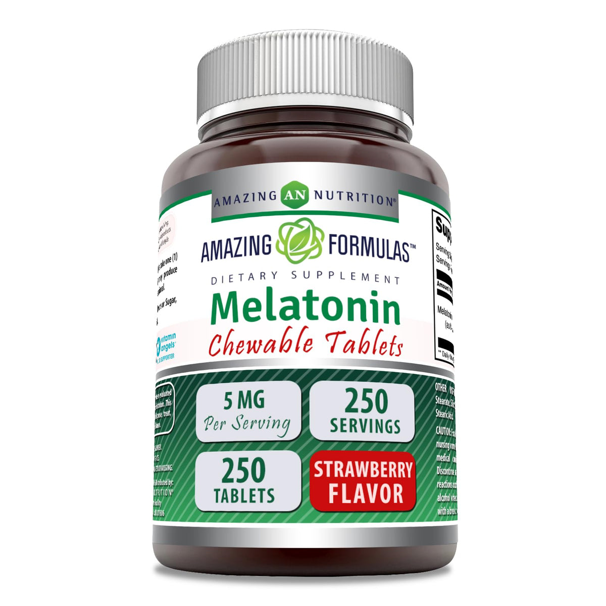 Amazing Nutrition Melatonin Chewable Supplement 5mg 250 Tablets front view