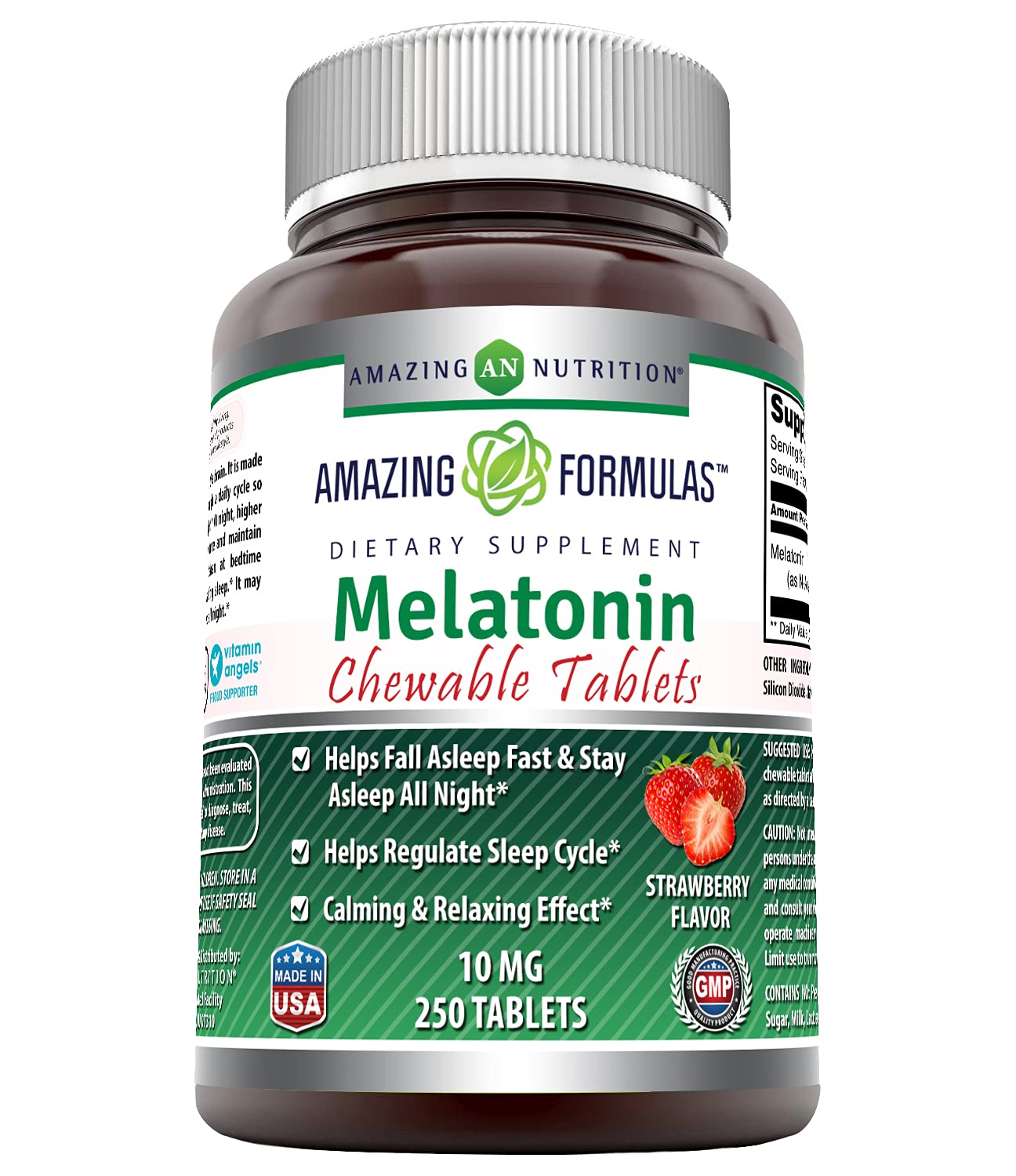 Amazing Nutrition Melatonin Chewable Tablets 250 count strawberry flavour front view