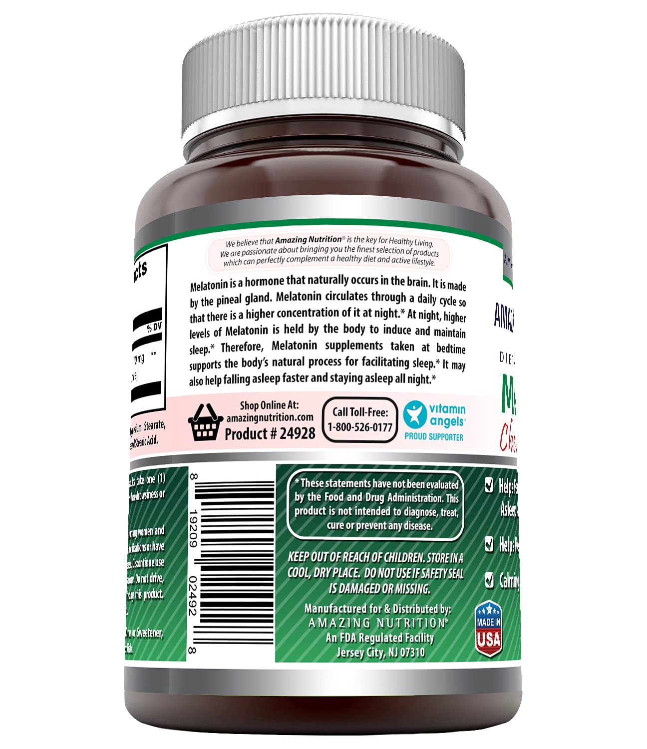 Amazing Nutrition Melatonin Chewable Tablets packaging side view