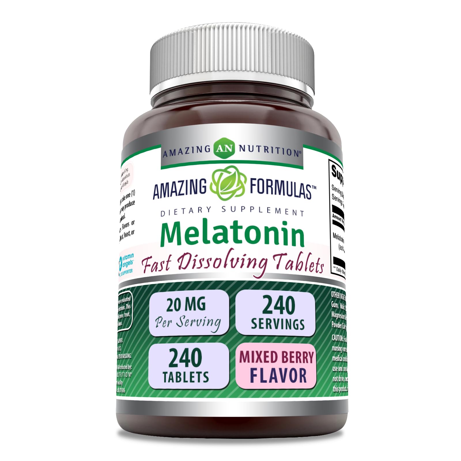 Amazing Nutrition Melatonin Fast Dissolving Supplement 20mg front view