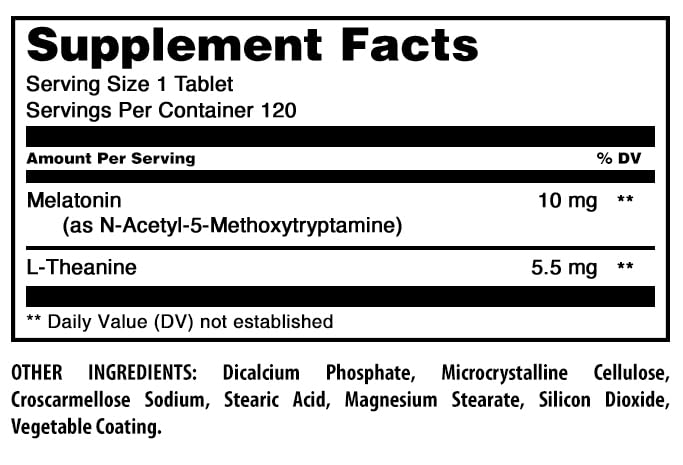 Amazing Nutrition Melatonin & L-Theanine Sleep Supplement label details