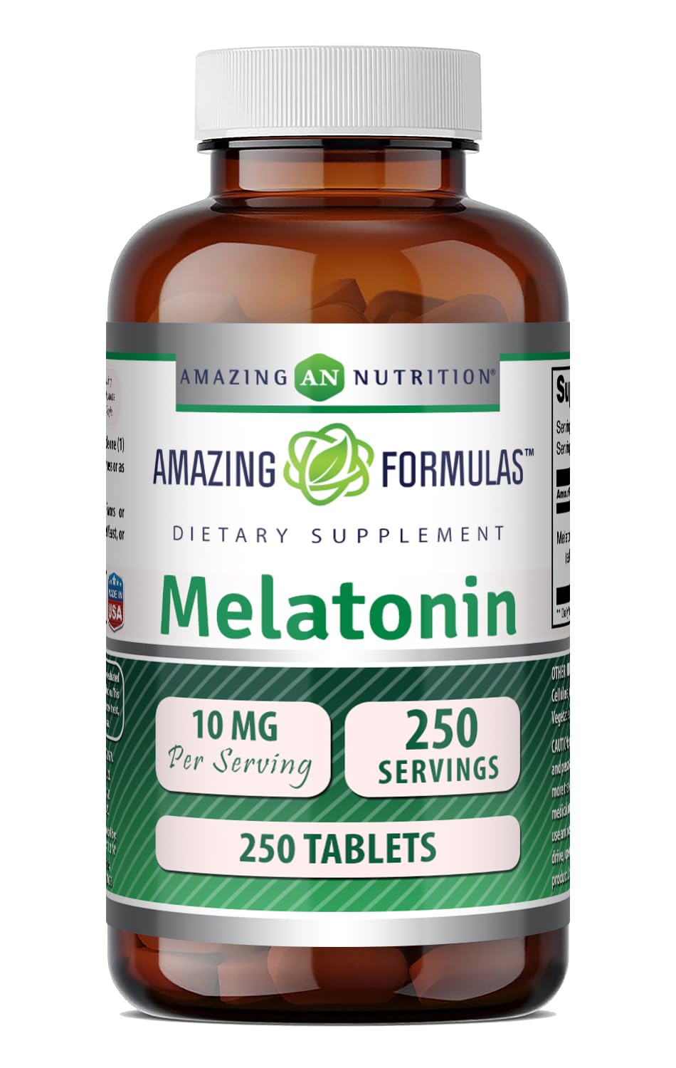 Amazing Nutrition Melatonin Supplement 10mg 250 Tablets front view