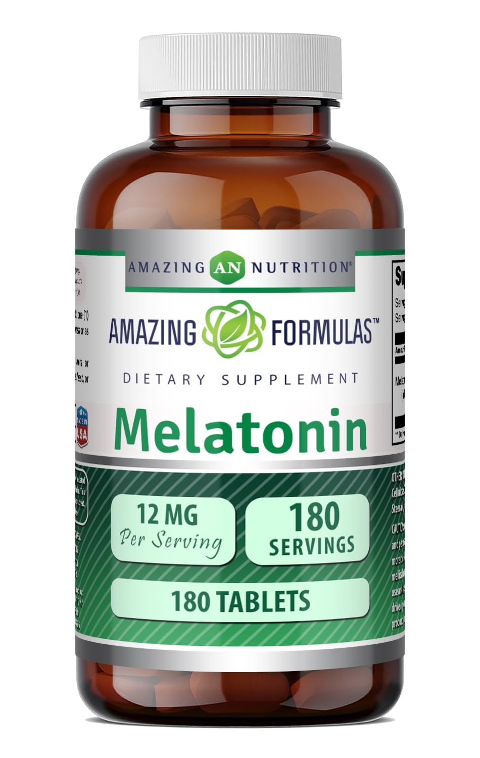 Amazing Nutrition Melatonin Supplement 180 tablets front view