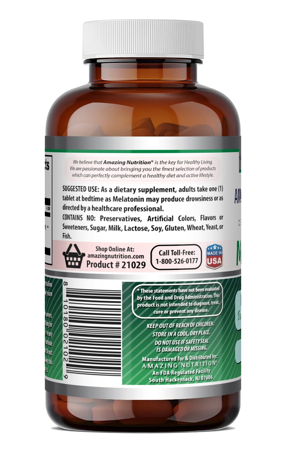Amazing Nutrition Melatonin Supplement 240 Tablets on a wooden table