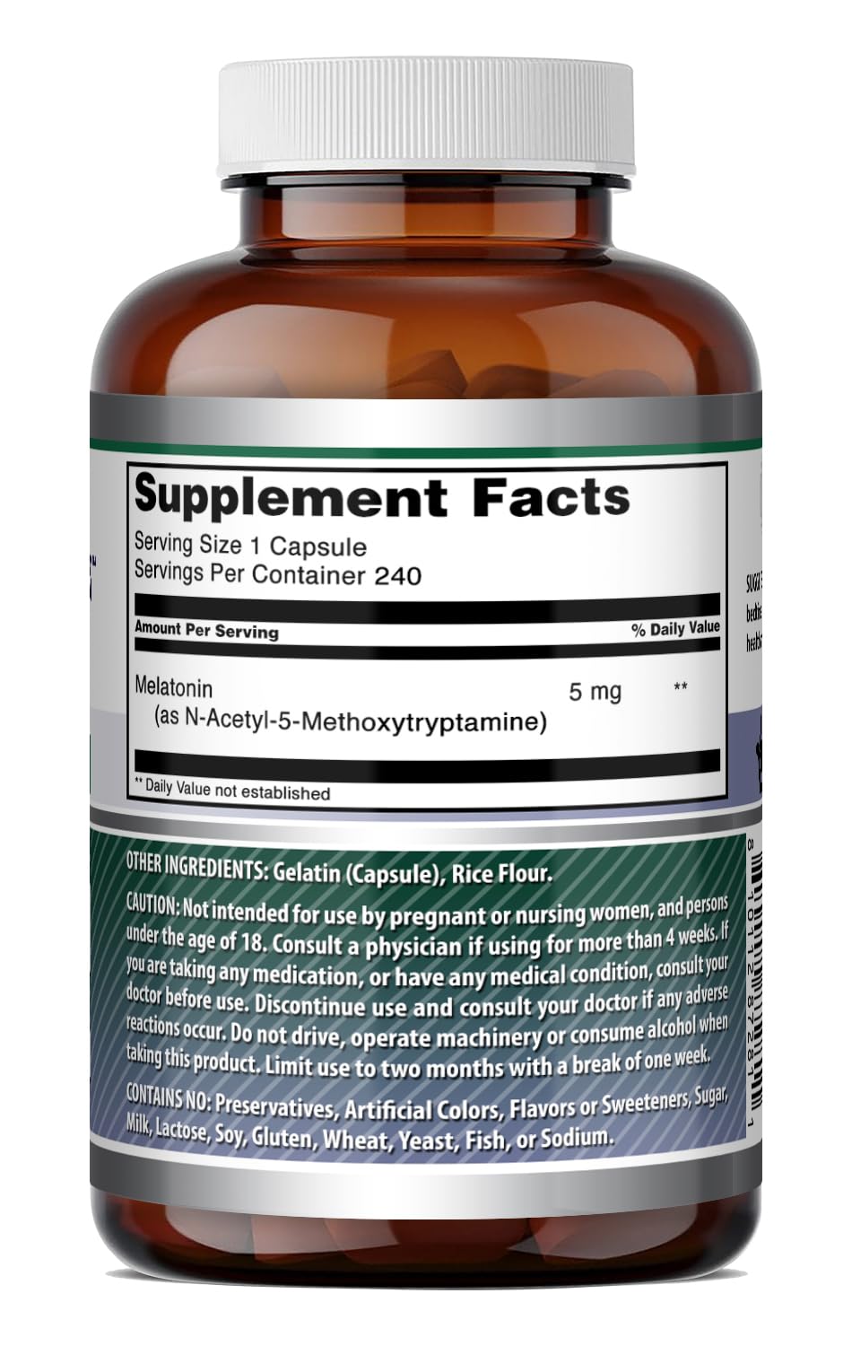 Amazing Nutrition Melatonin Supplement 5mg 240 Capsules with ingredients list