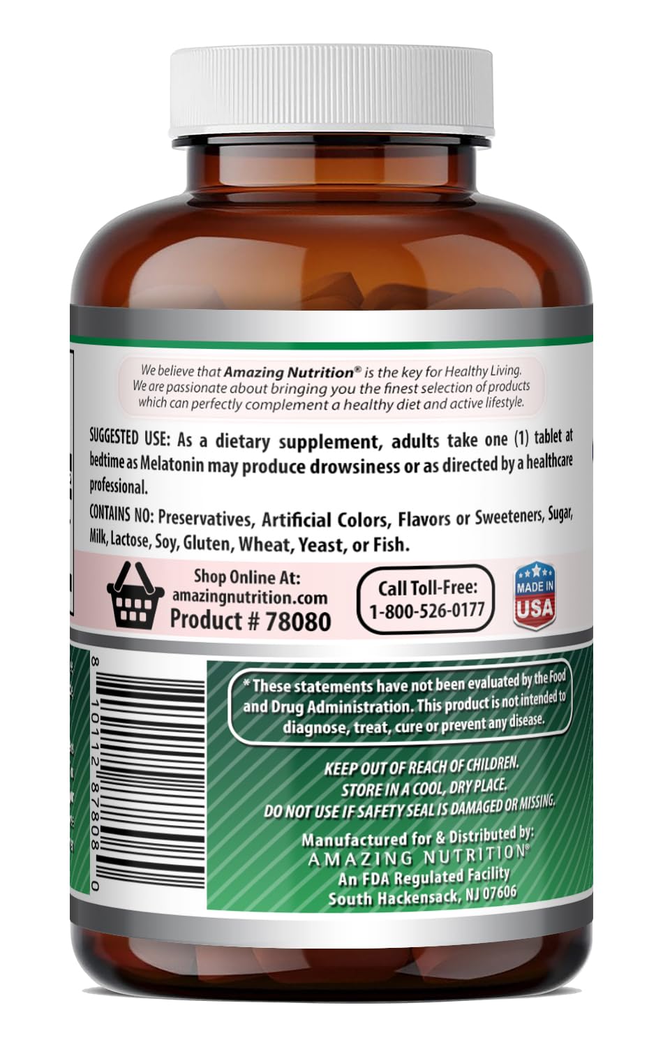 Amazing Nutrition Melatonin Supplement on a wooden table