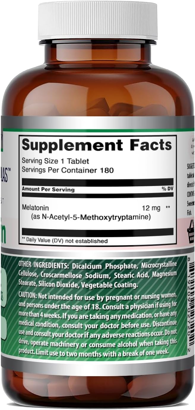 Amazing Nutrition Melatonin Tablets 12 mg 2 pack on a table