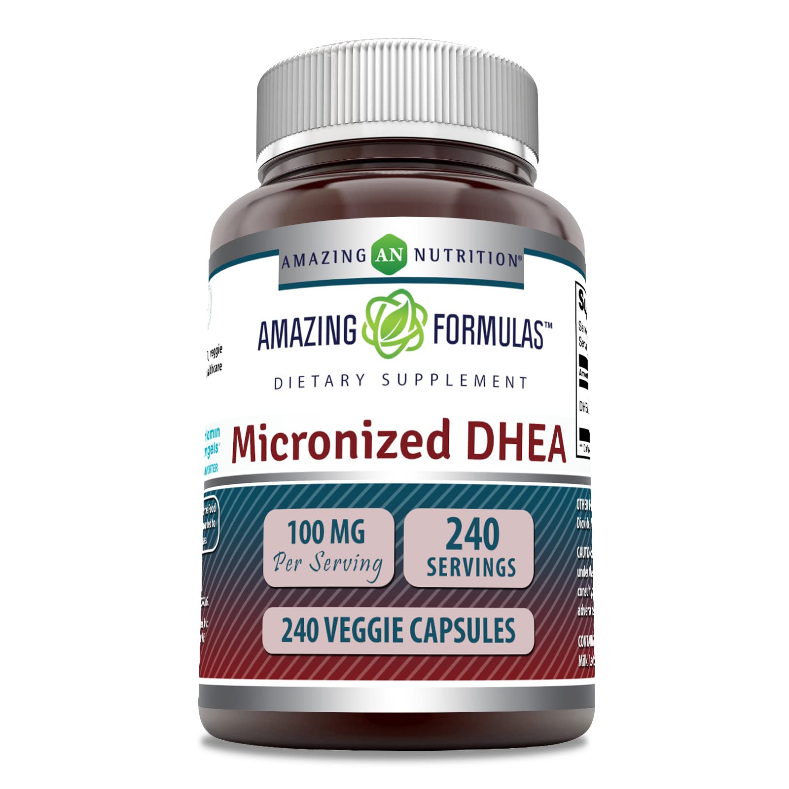 Amazing Nutrition Micronized DHEA 100mg vegetarian capsules front view