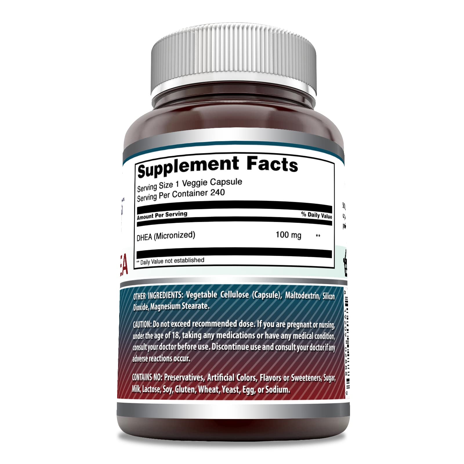 Amazing Nutrition Micronized DHEA 100mg vegetarian capsules side view