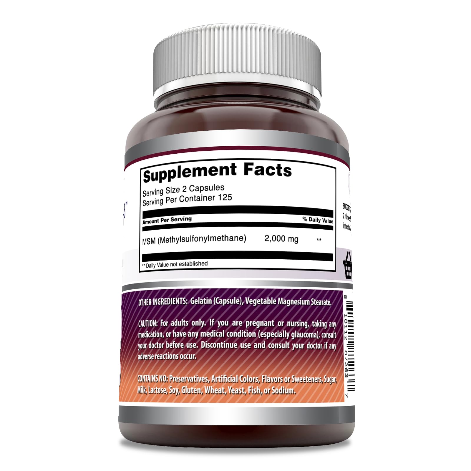 Amazing Nutrition MSM Methylsulfonylmethane supplement side view