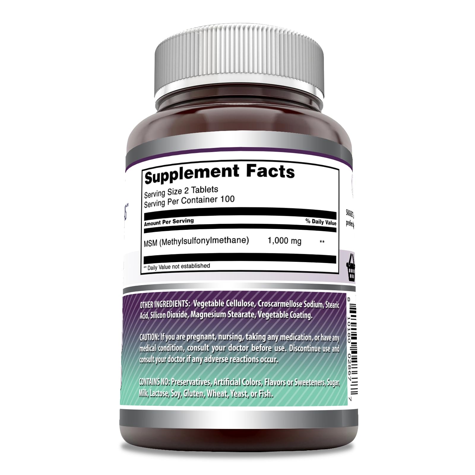Amazing Nutrition MSM Supplement 2000mg back view