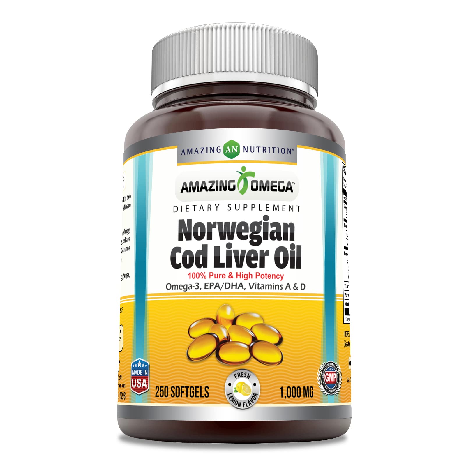 Amazing Nutrition Norwegian Cod Liver Oil 1000mg softgel bottle front view