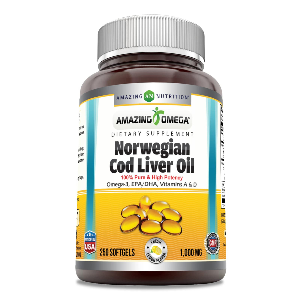 Amazing Nutrition Norwegian Cod Liver Oil 1000mg softgel bottle front view