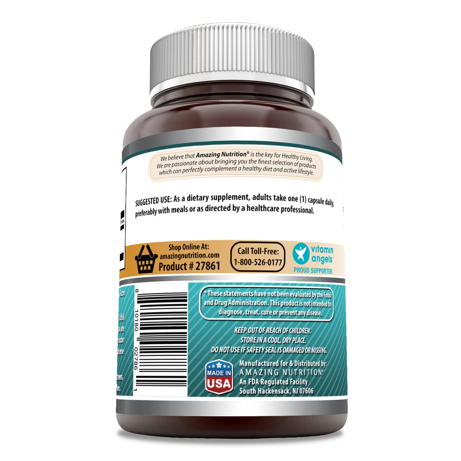 Amazing Nutrition PABA Supplement 500mg back view with ingredient list