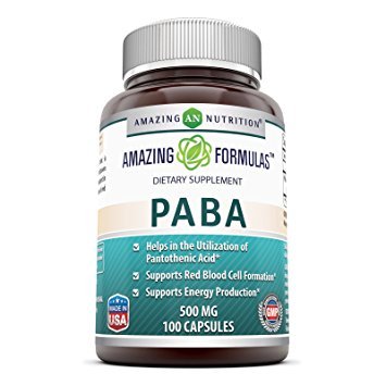 Amazing Nutrition PABA Supplement 500mg bottle on a wooden table