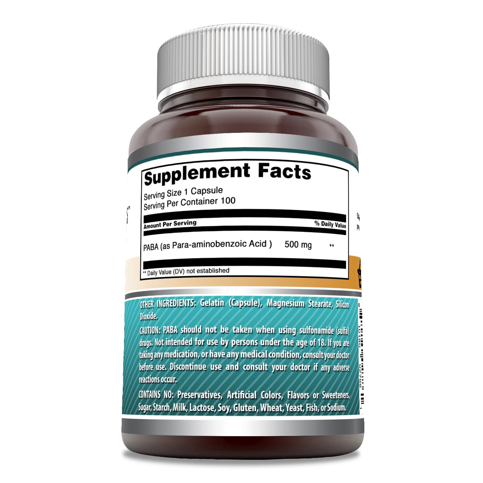 Amazing Nutrition PABA Supplement 500mg side view showing capsule