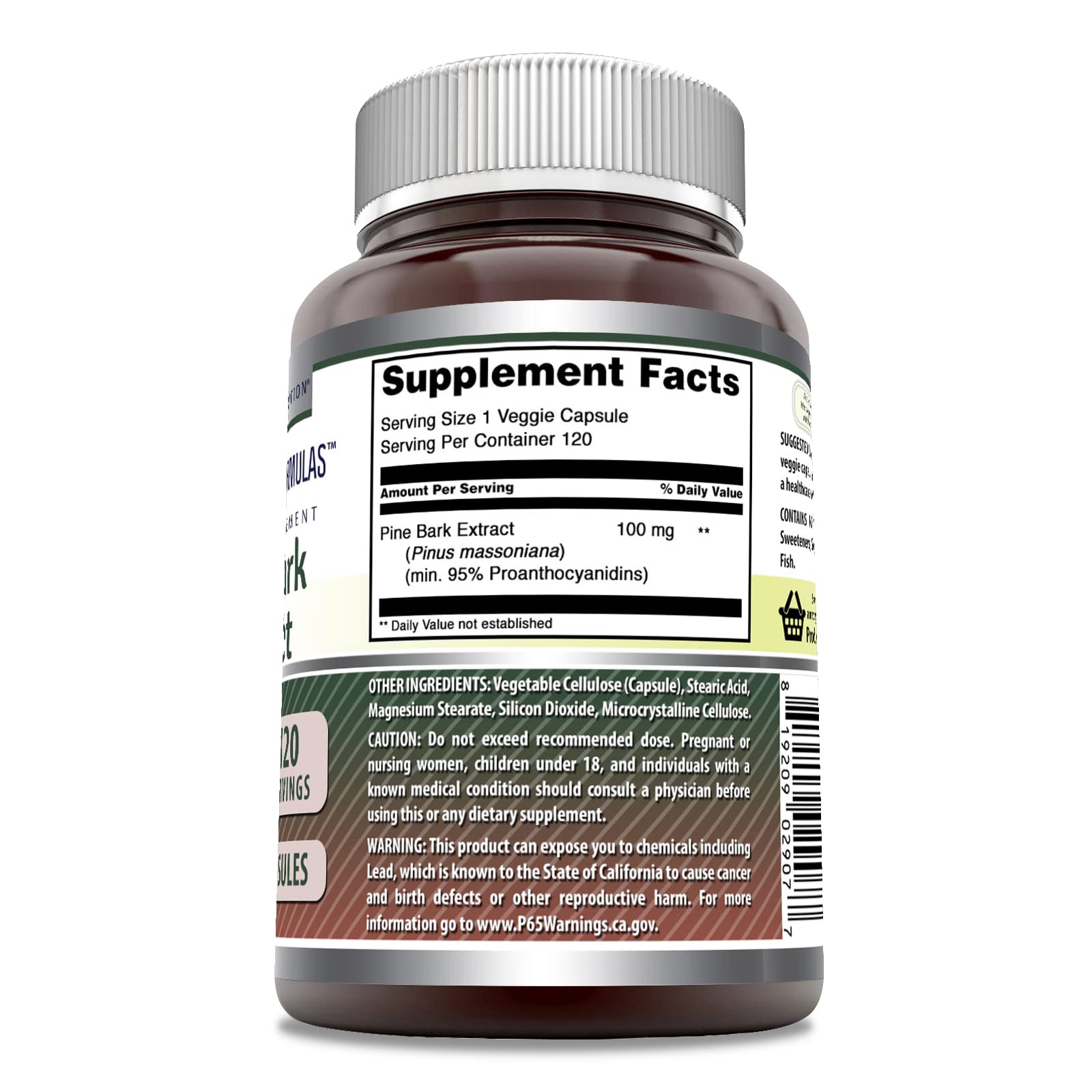 Amazing Nutrition Pine Bark Extract 100mg supplement bottle side view