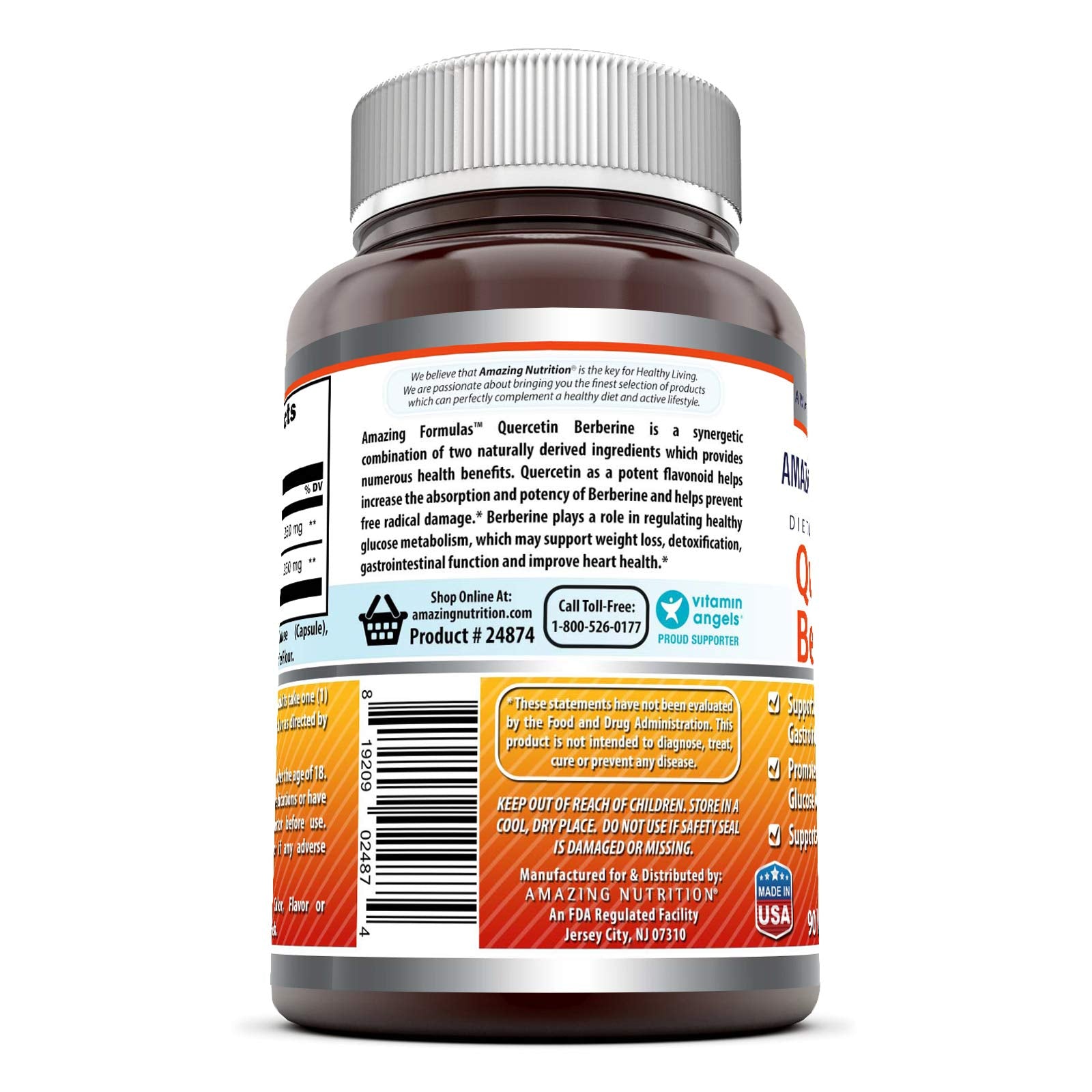 Amazing Nutrition Quercetin Berberine Supplement 500 mg side view
