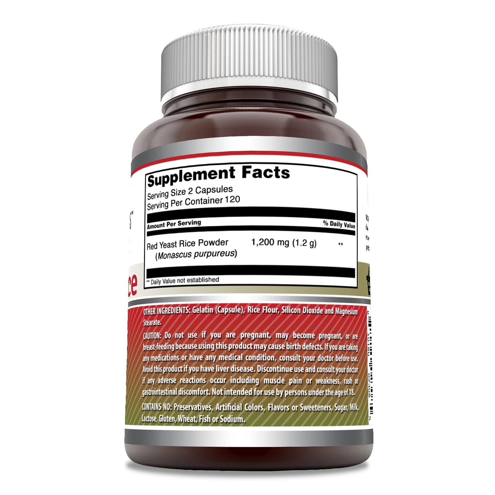 Amazing Nutrition Red Yeast Rice Supplement 1200mg bottle side view
