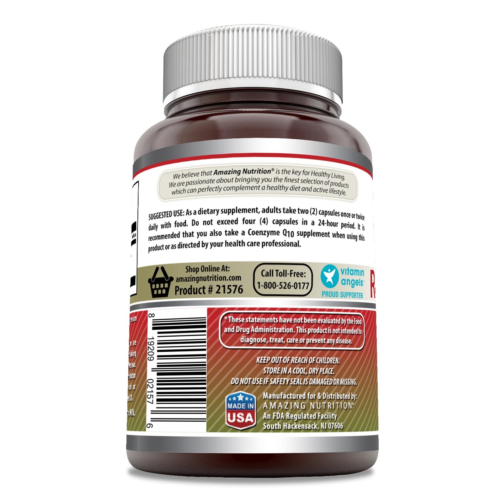 Amazing Nutrition Red Yeast Rice Supplement 1200mg capsules close-up