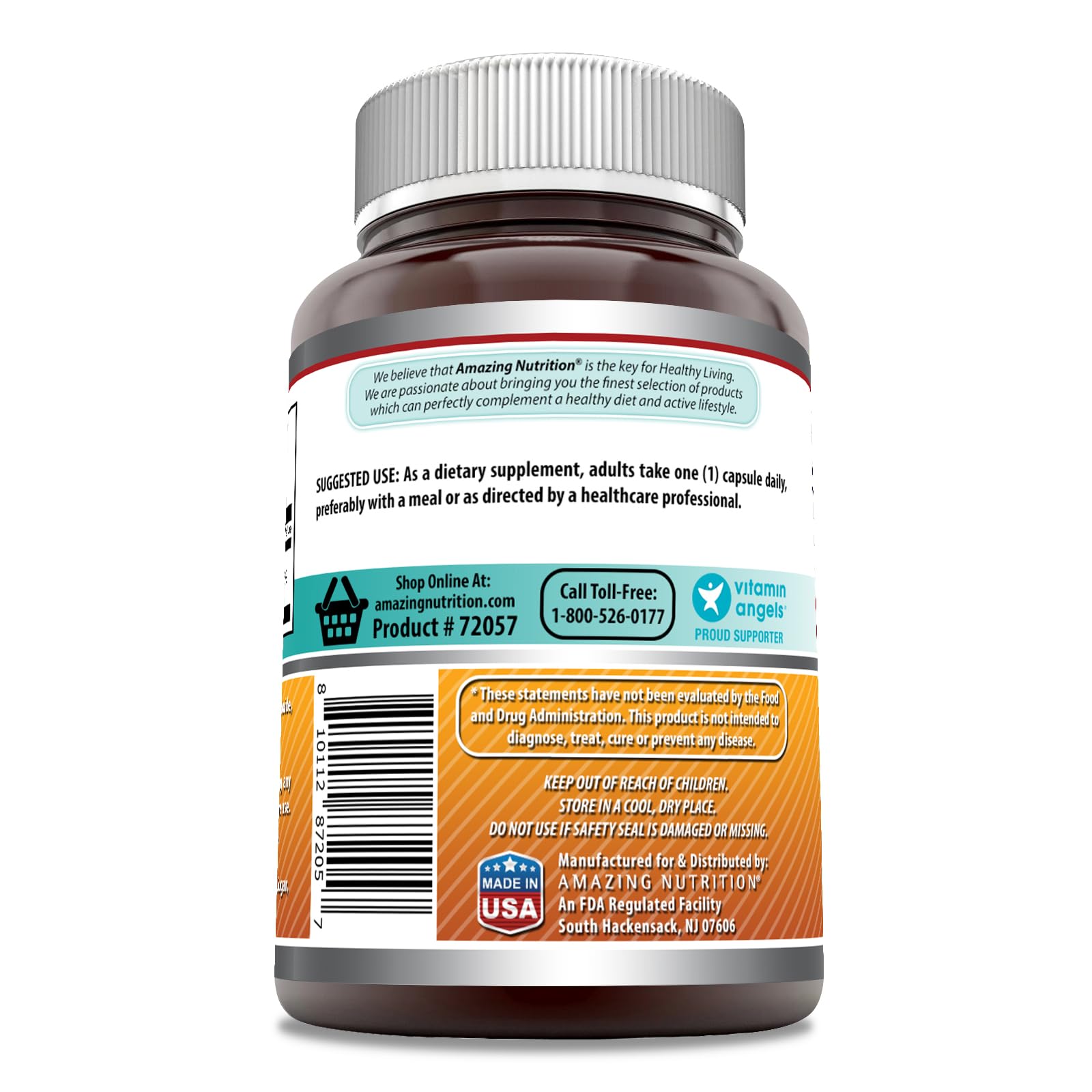 Amazing Nutrition Riboflavin (Vitamin B2) 100mg capsules bottle side view