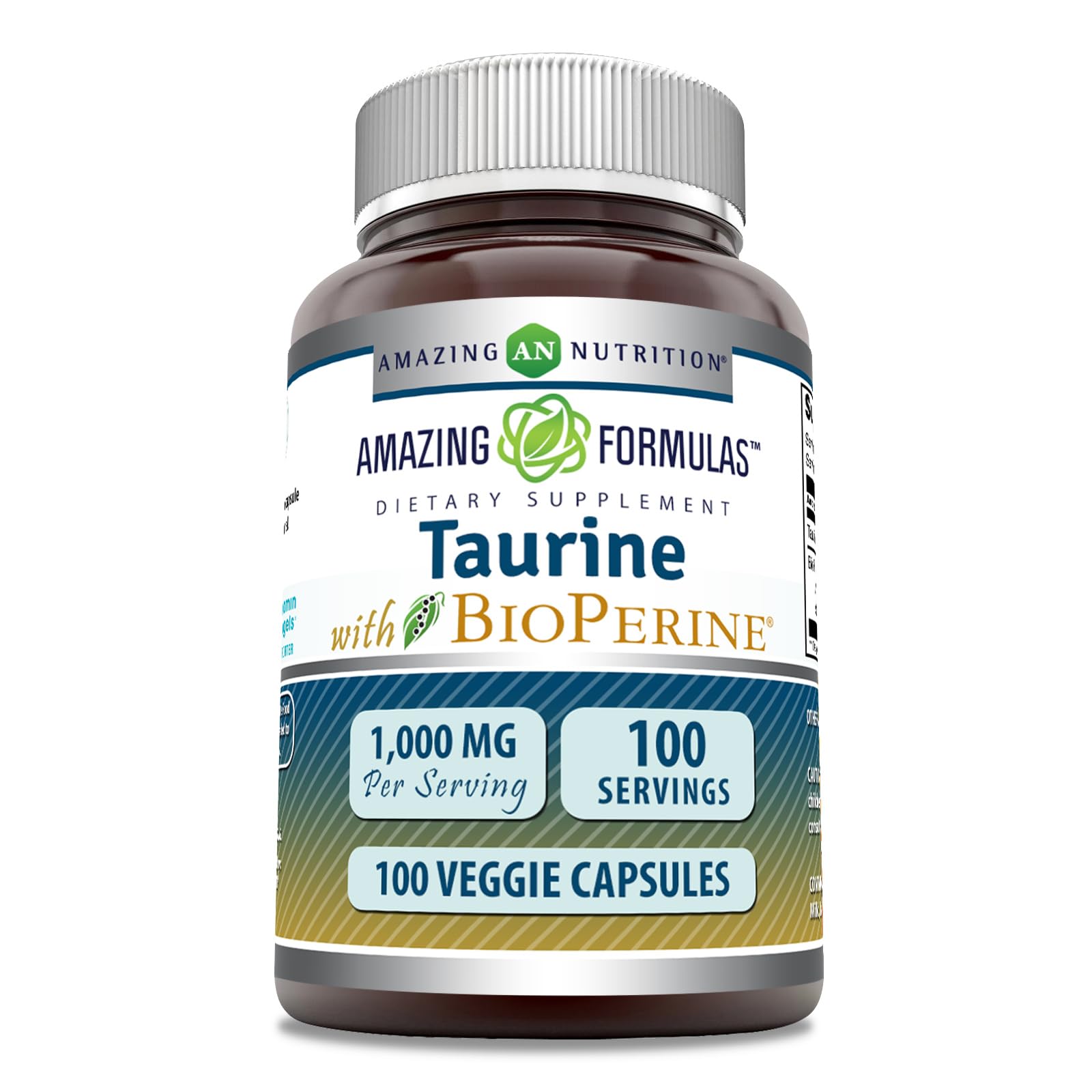 Amazing Nutrition Taurine 1000 Mg with Bioperine supplement bottle front view