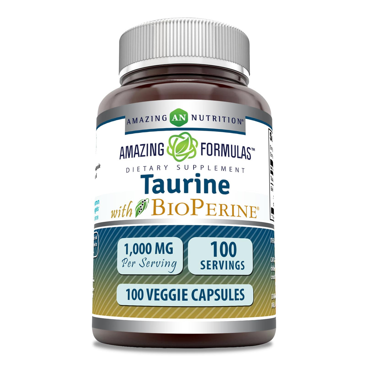 Amazing Nutrition Taurine 1000 Mg with Bioperine supplement bottle front view