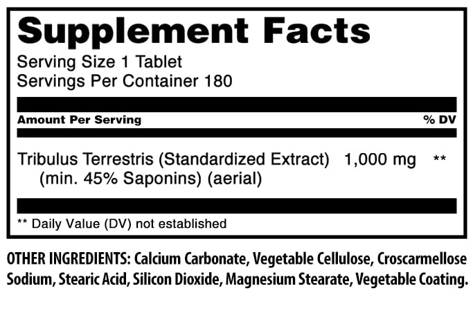 Amazing Nutrition Tribulus 1000 Mg Supplement label details