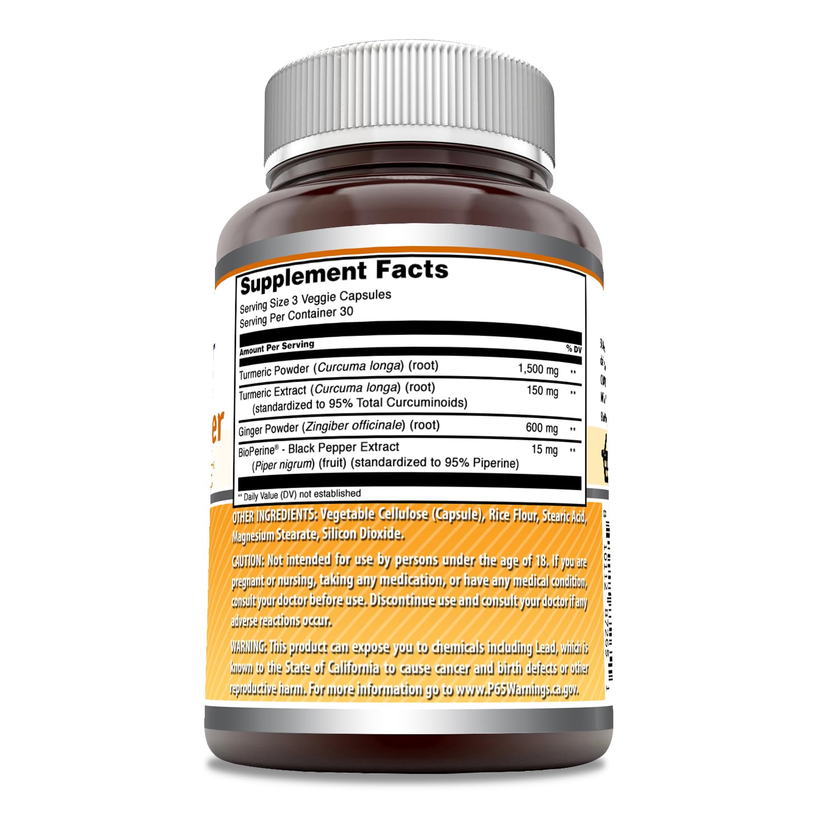 Amazing Nutrition Turmeric Curcumin & Ginger Supplement veggie capsules close-up