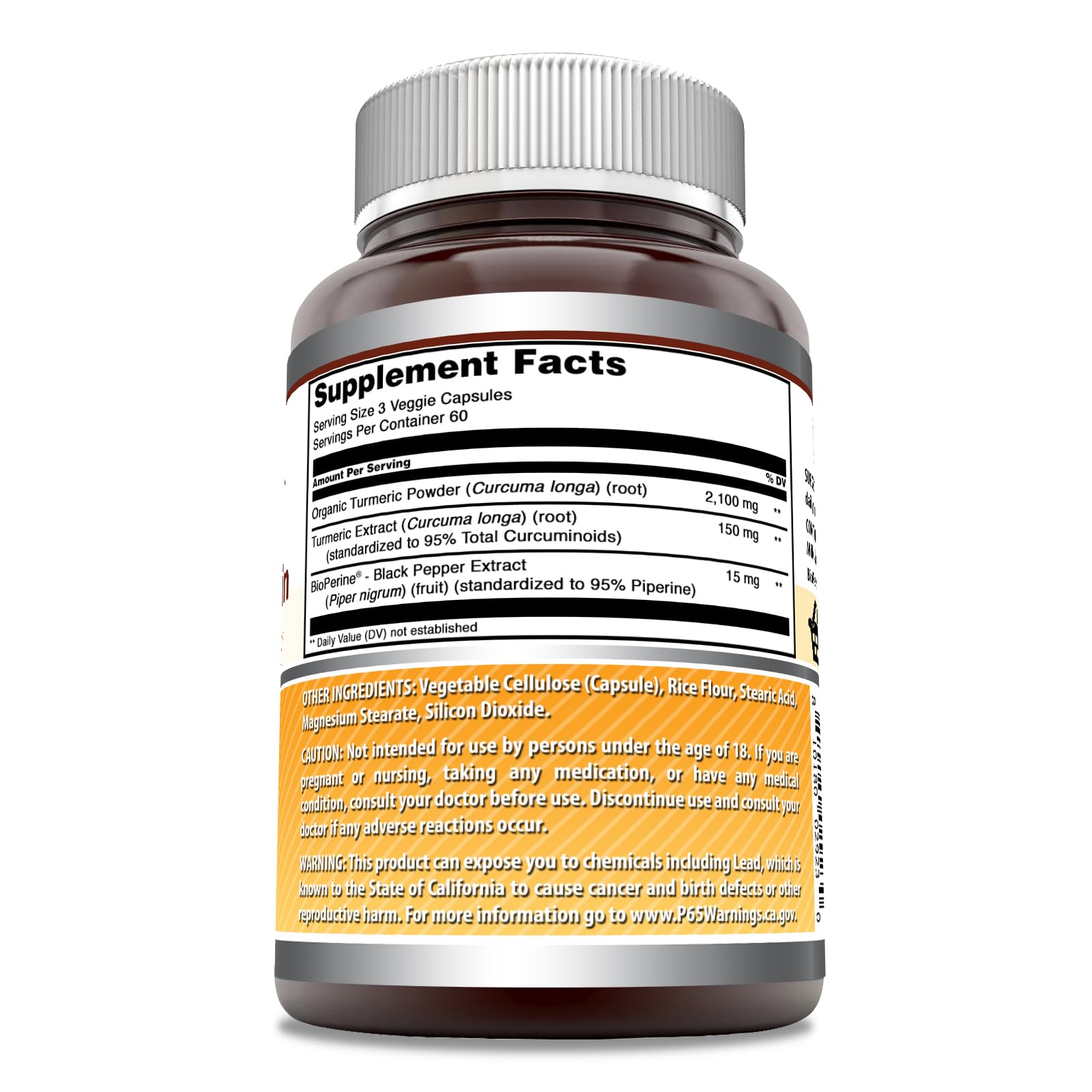 Amazing Nutrition Turmeric Curcumin Supplement side view showing label details