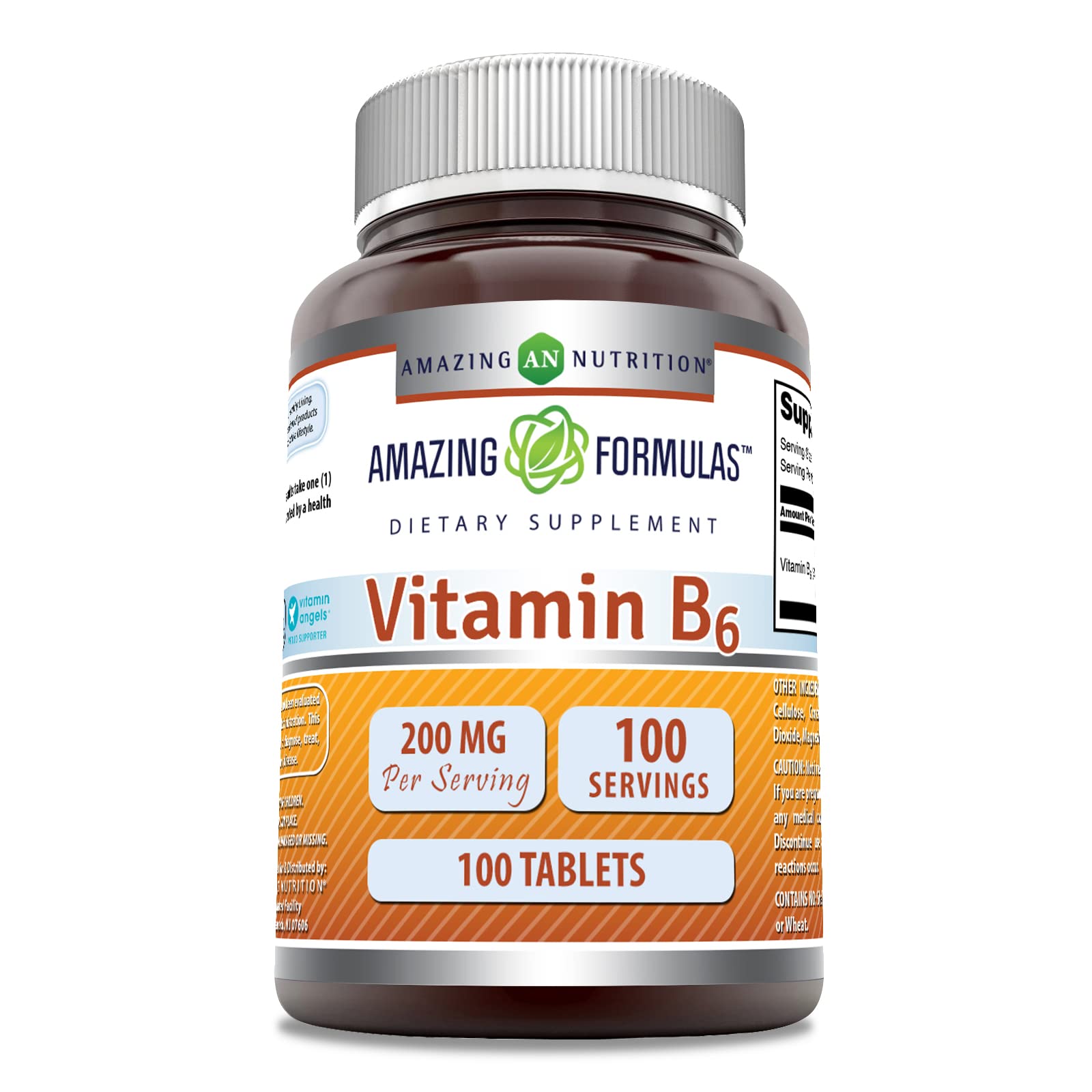 Amazing Nutrition Vitamin B6 200mg supplement bottle front view