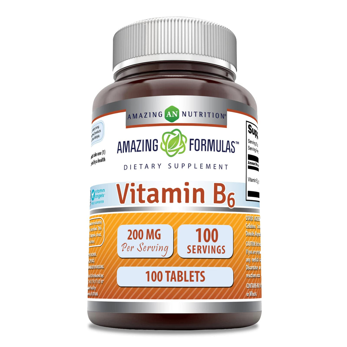 Amazing Nutrition Vitamin B6 200mg supplement bottle front view