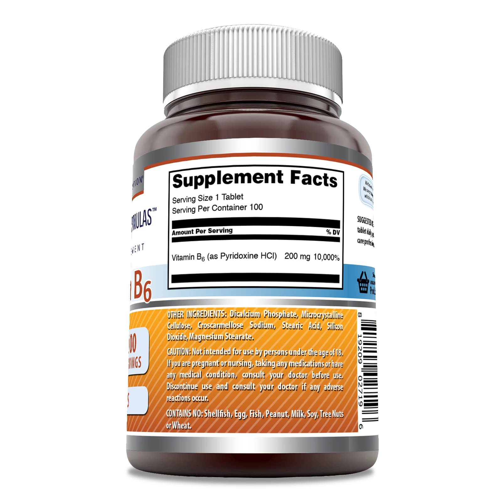 Amazing Nutrition Vitamin B6 200mg supplement bottle side view