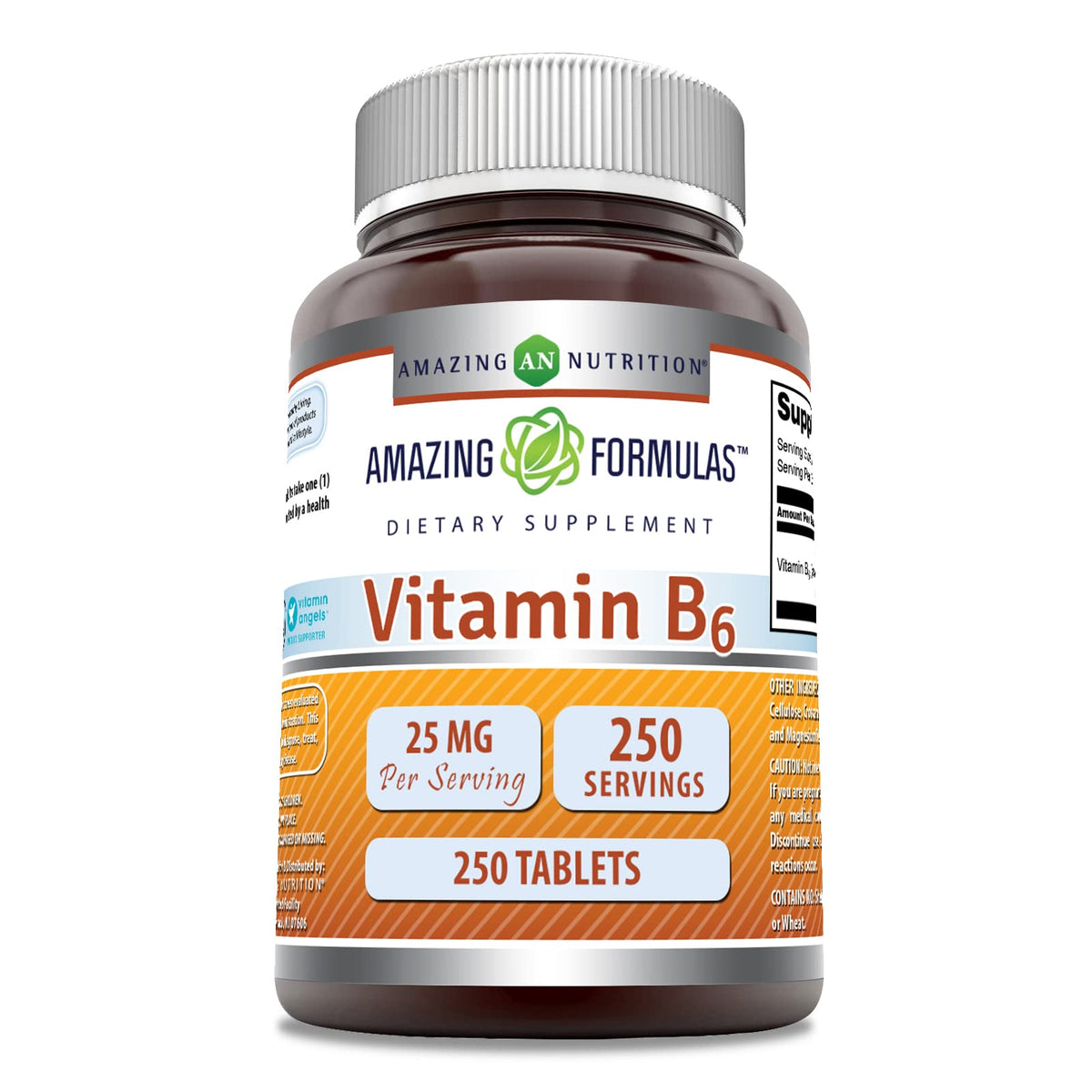 Amazing Nutrition Vitamin B6 Pyridoxine 25mg 250 Tablets front view