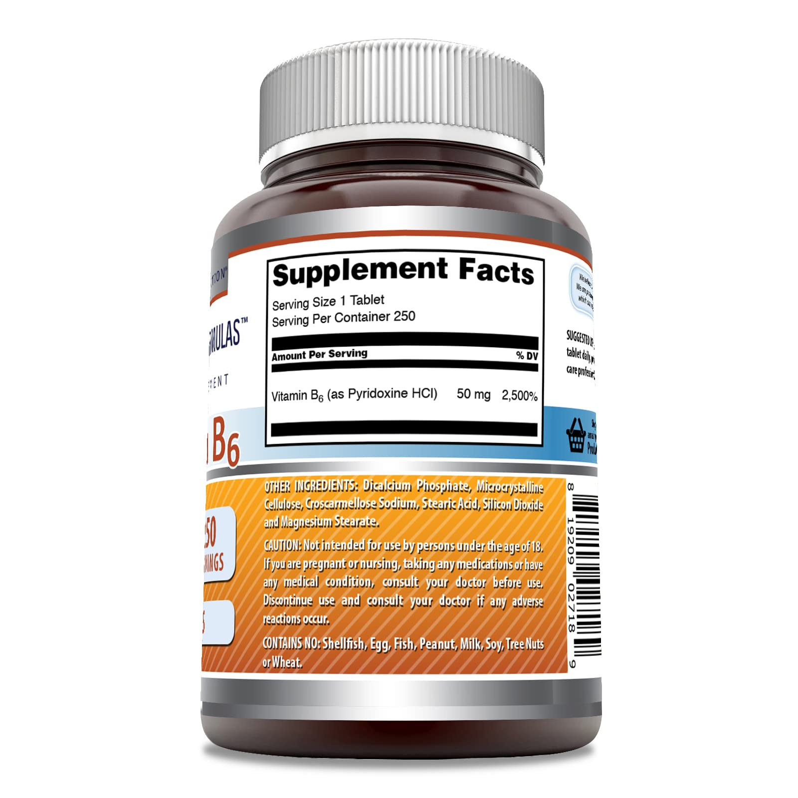 Amazing Nutrition Vitamin B6 Pyridoxine 50mg supplement bottle side view