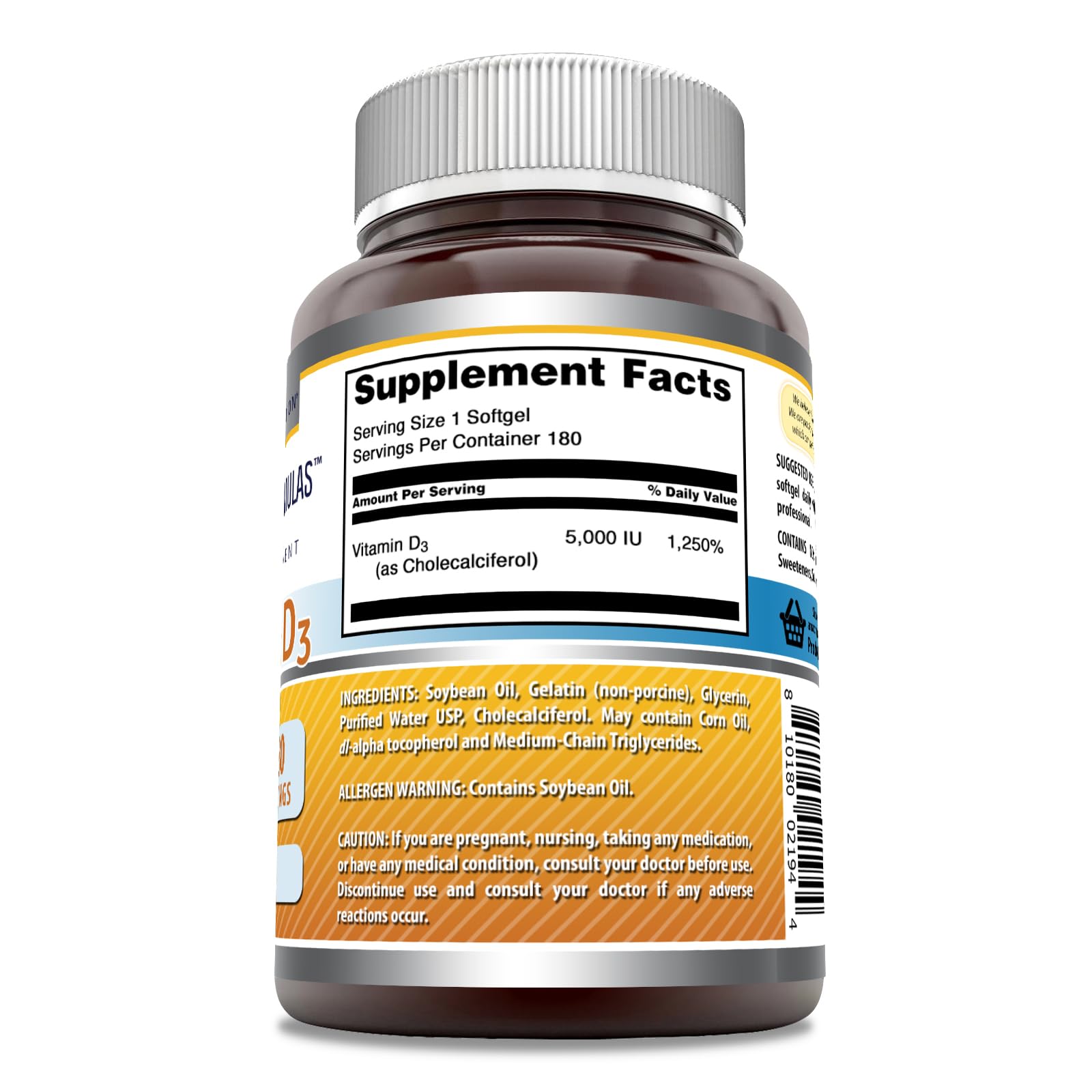 Amazing Nutrition Vitamin D3 5000 IU Softgels back view