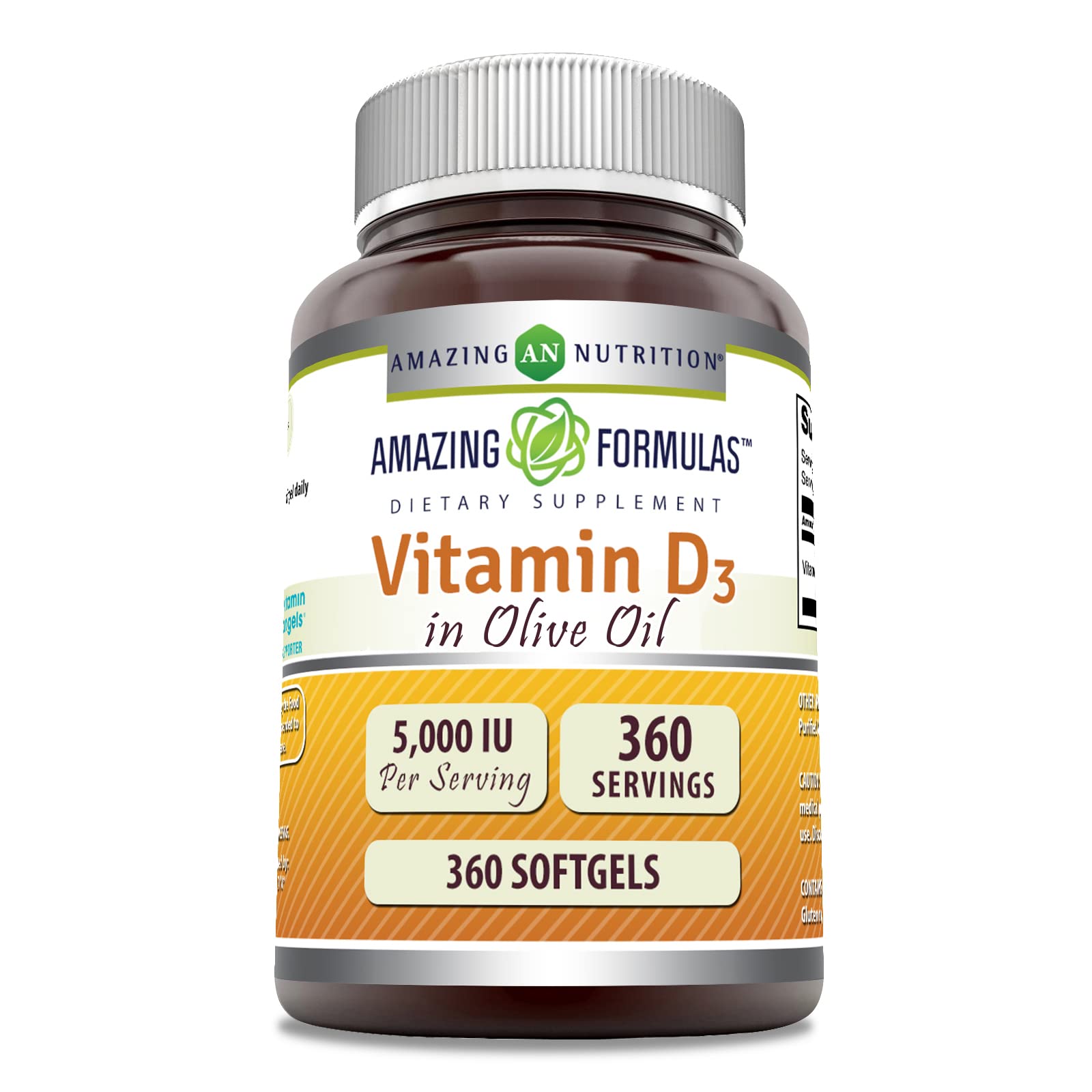 Amazing Nutrition Vitamin D3 5000 IU softgels bottle front view